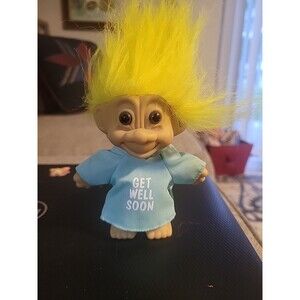 Vintage Russ Troll Doll 4" Figure - Get Well Soon Hospital Gown with Yellow Hair
